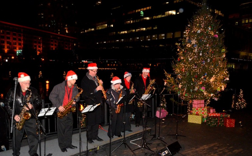 The Sultans of Sax performing at the 2013 Christmas WaterFire Lighting. Photo by John Nickerson.