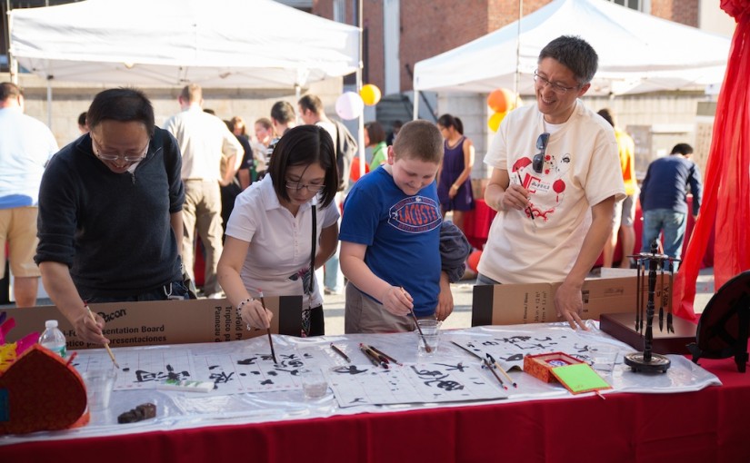 Chinese calligraphy demonstrations from the 2014 Chinese Culture Night at WaterFire. Photo by Kevin Murray.